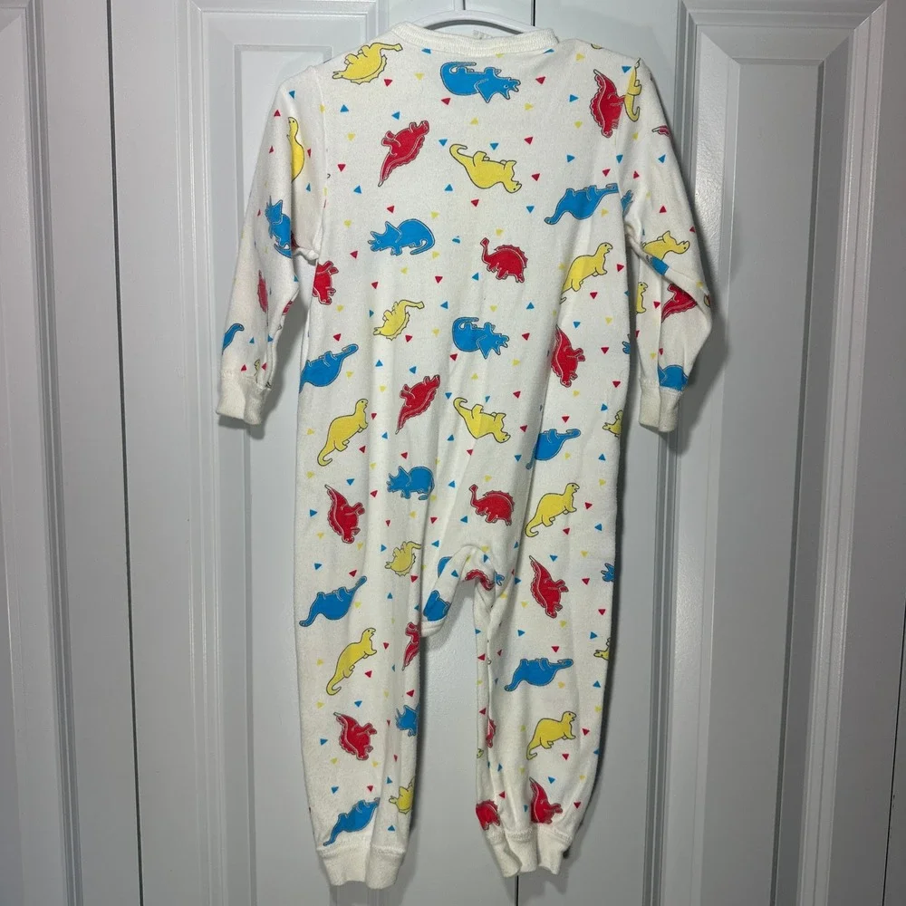 Carter's Dinosaur Union Suit Kids Large 19-26 lbs White Vintage Snap Romper USA